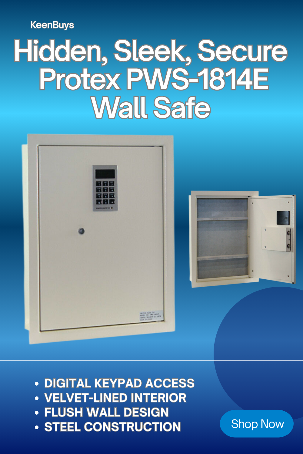 Protex PWS-1814E Electronic Wall Safe – Digital Keypad + Backup Access