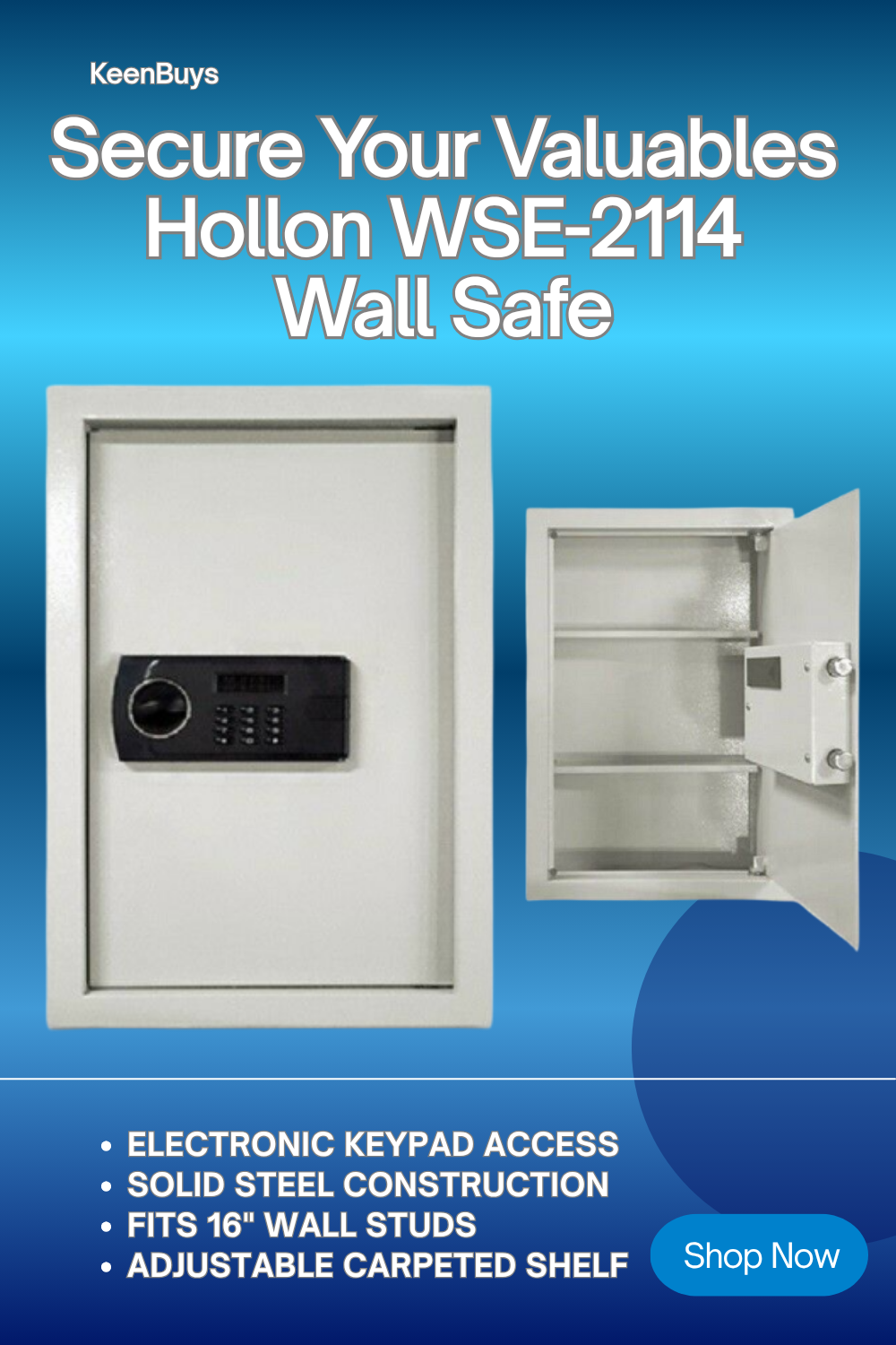 Hollon WSE-2114 Electronic Wall Safe – Digital Keypad + Backup Key Access