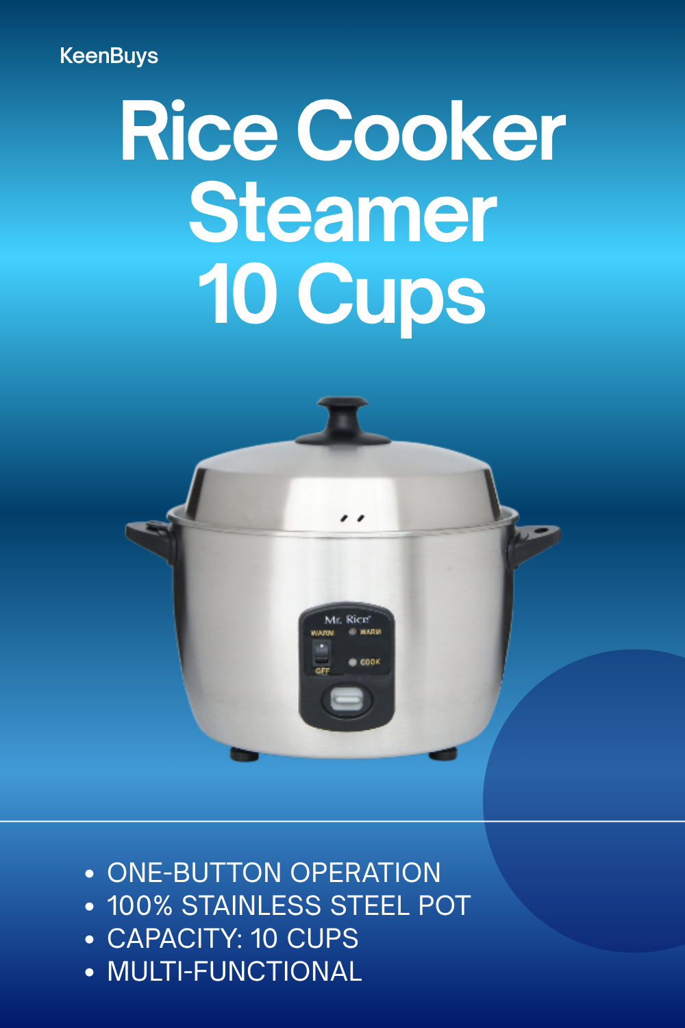 Sunpentown SC-889 10-Cup Stainless Steel Rice Cooker & Steamer with Warm Function