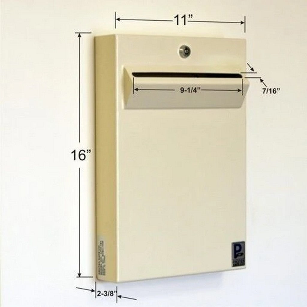 Protex LPD-161 Drop Box, Tubular Lock, Wall Mount, Legal Slot, Slim, Beige