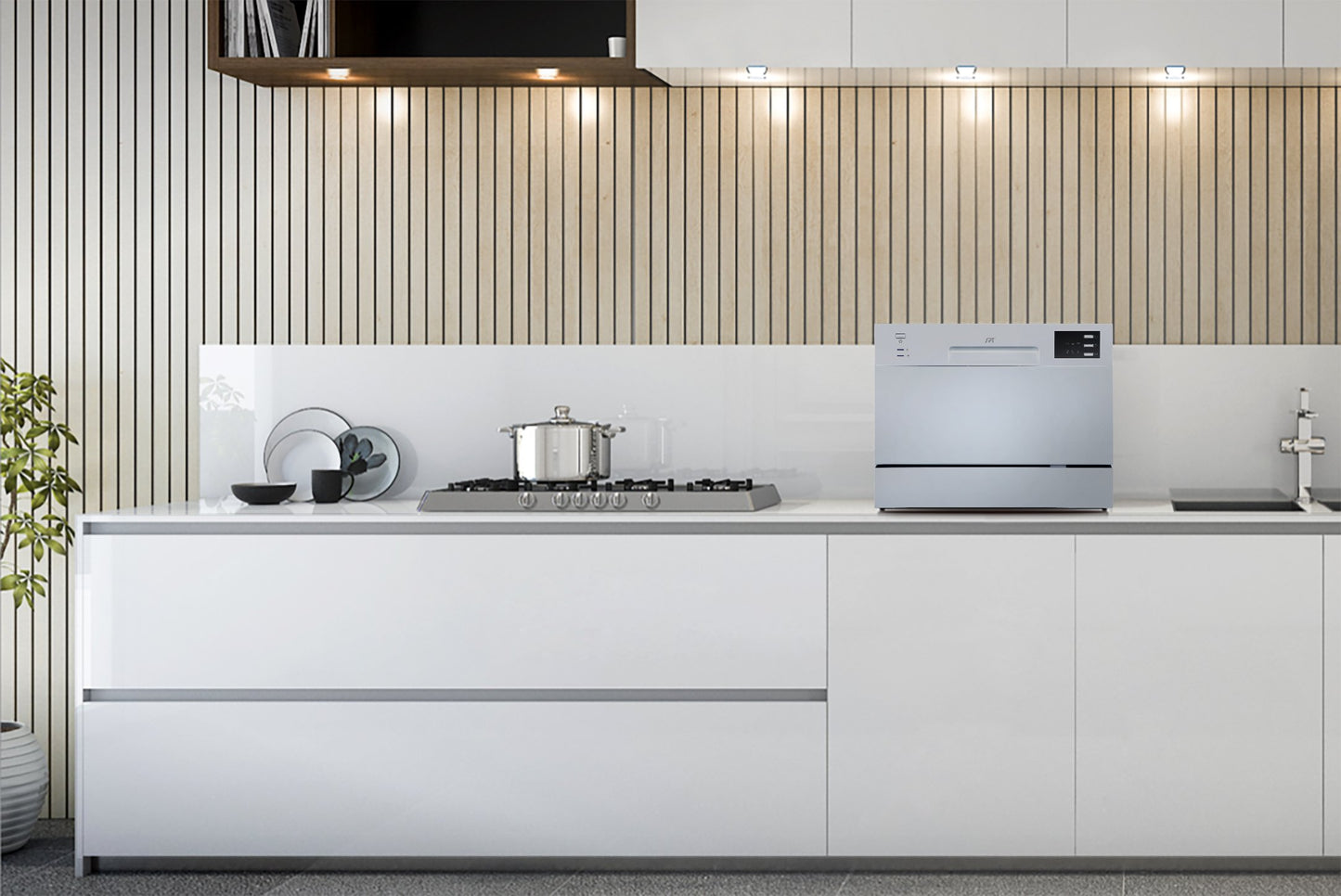 Sunpentown SD-2225DS Countertop Dishwasher with Delay Start & LED – Silver