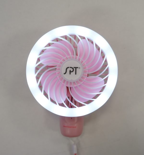 Sunpentown SF-007P Rechargeable Personal Handheld Fan with LED Light – Pink