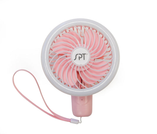 Sunpentown SF-007P Rechargeable Personal Handheld Fan with LED Light – Pink