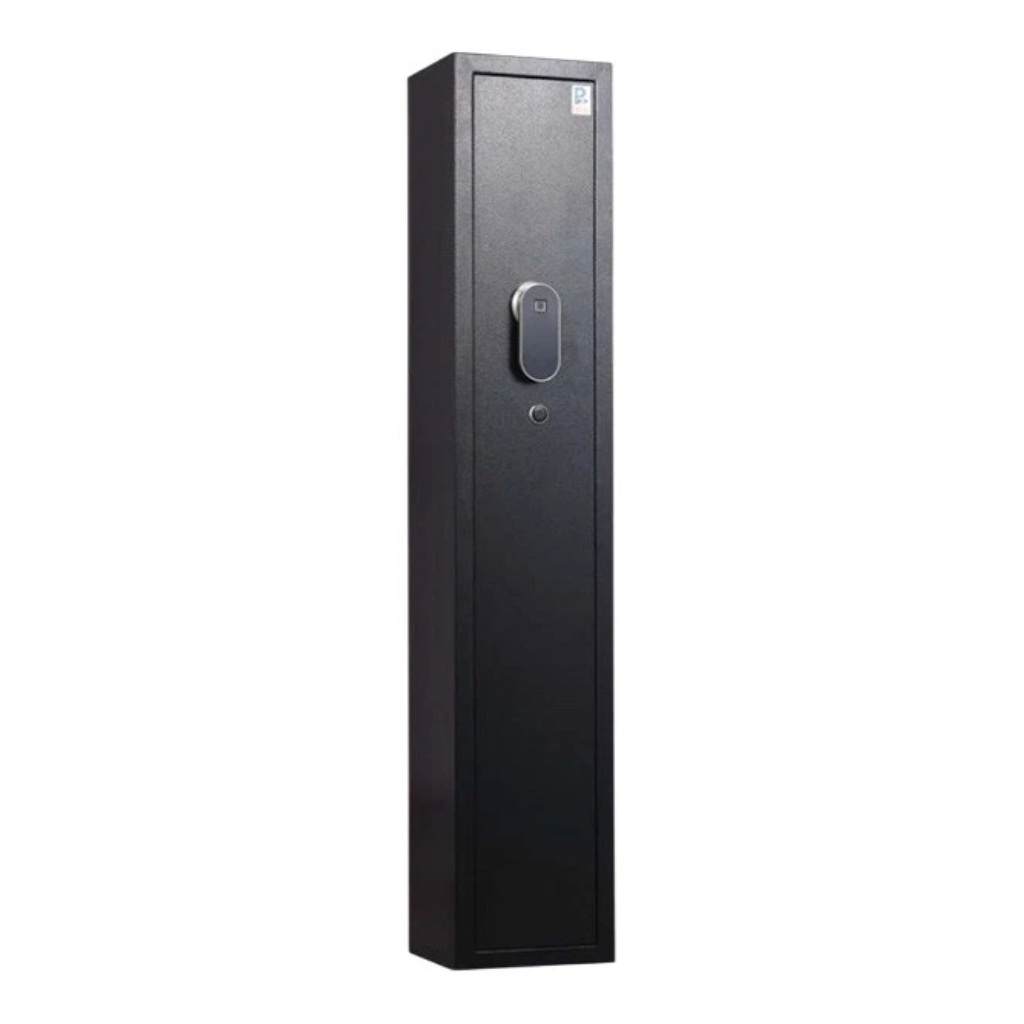 Black gun safe on a white background